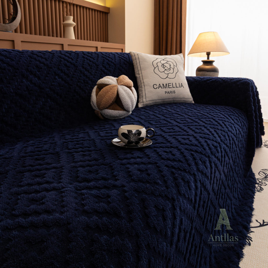Plush Fleece Sofa Throw, Heavyweight Teddy Blanket, Zero Shedding Couch Cover