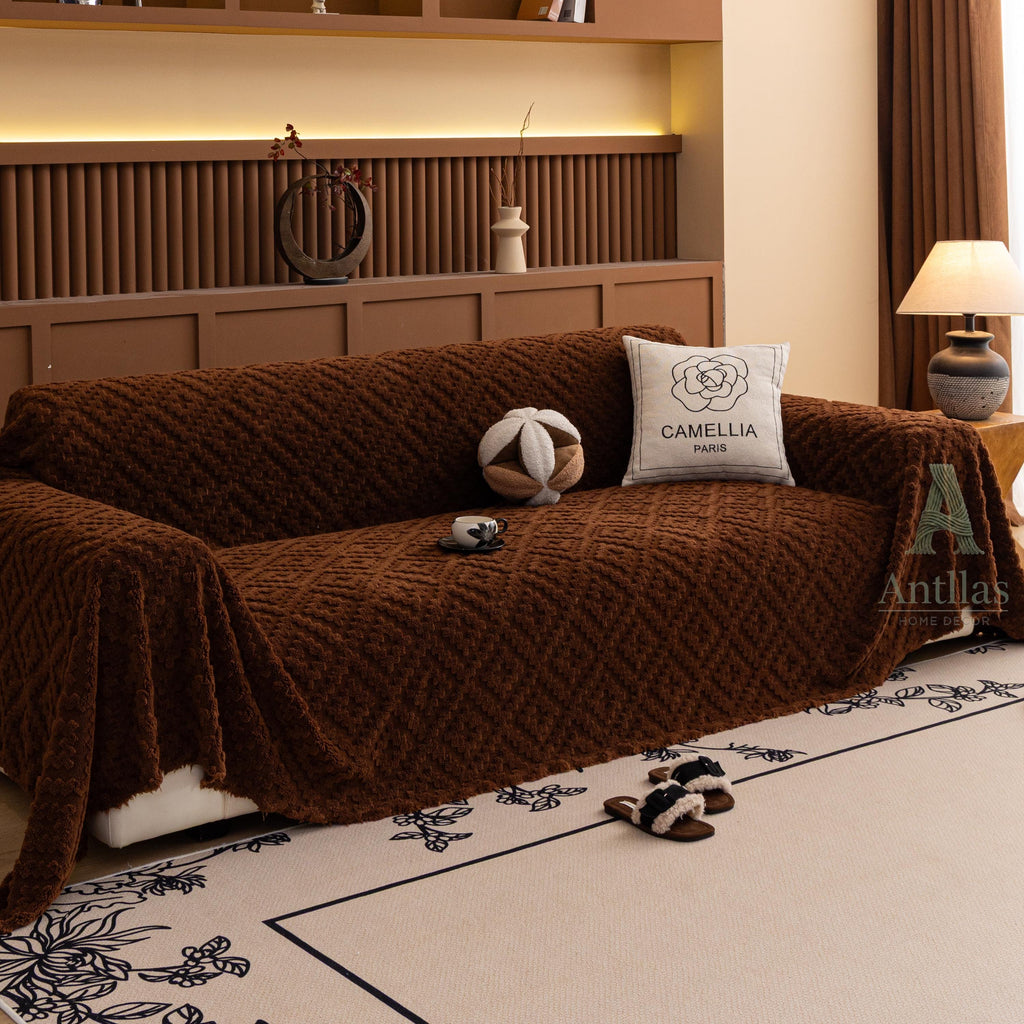 Plush Fleece Sofa Throw, Heavyweight Teddy Blanket, Zero Shedding Couch Cover