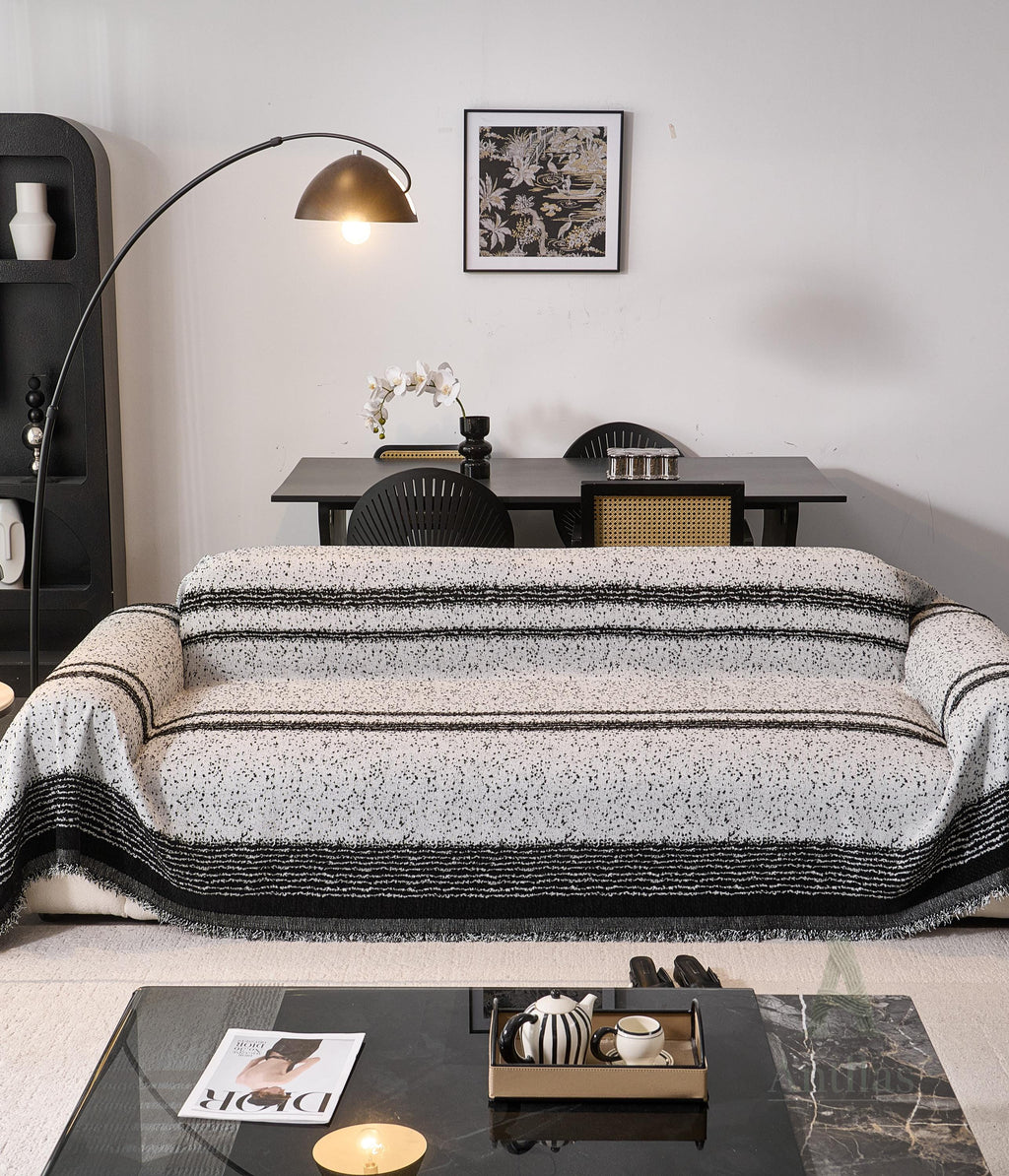 Black White Chenille Sofa Throw, Starry Night Couch Cover, Heavyweight Anti-Pilling Drape