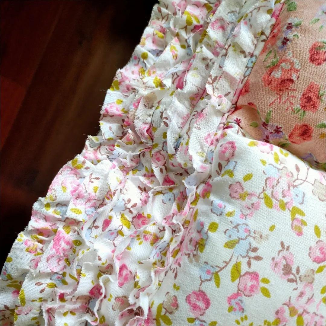 Handmade Patchwork Cotton Seat Cushion: Boho Floral Quilted Pad