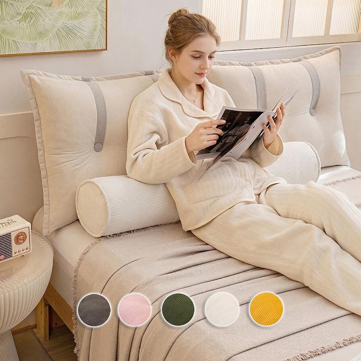 Ergonomic Corduroy Body Pillow, Maternity Side Sleeper Bolster, Leg Support Cushion (Washable Cover)