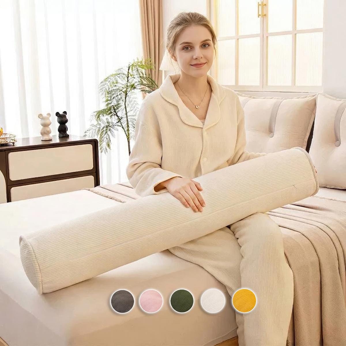 Ergonomic Corduroy Body Pillow, Maternity Side Sleeper Bolster, Leg Support Cushion (Washable Cover)