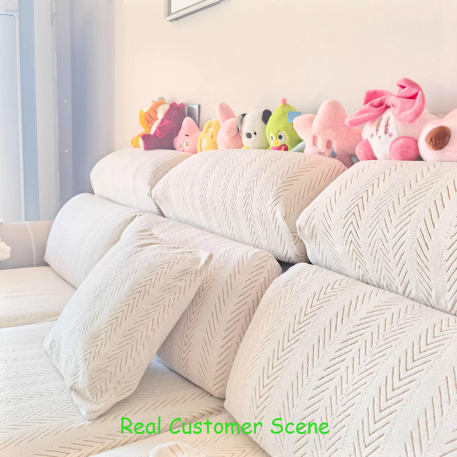 Herringbone Sofa Cushion Cover, L-Shaped Sectional Slipcover, Modern Textured Furniture Protector