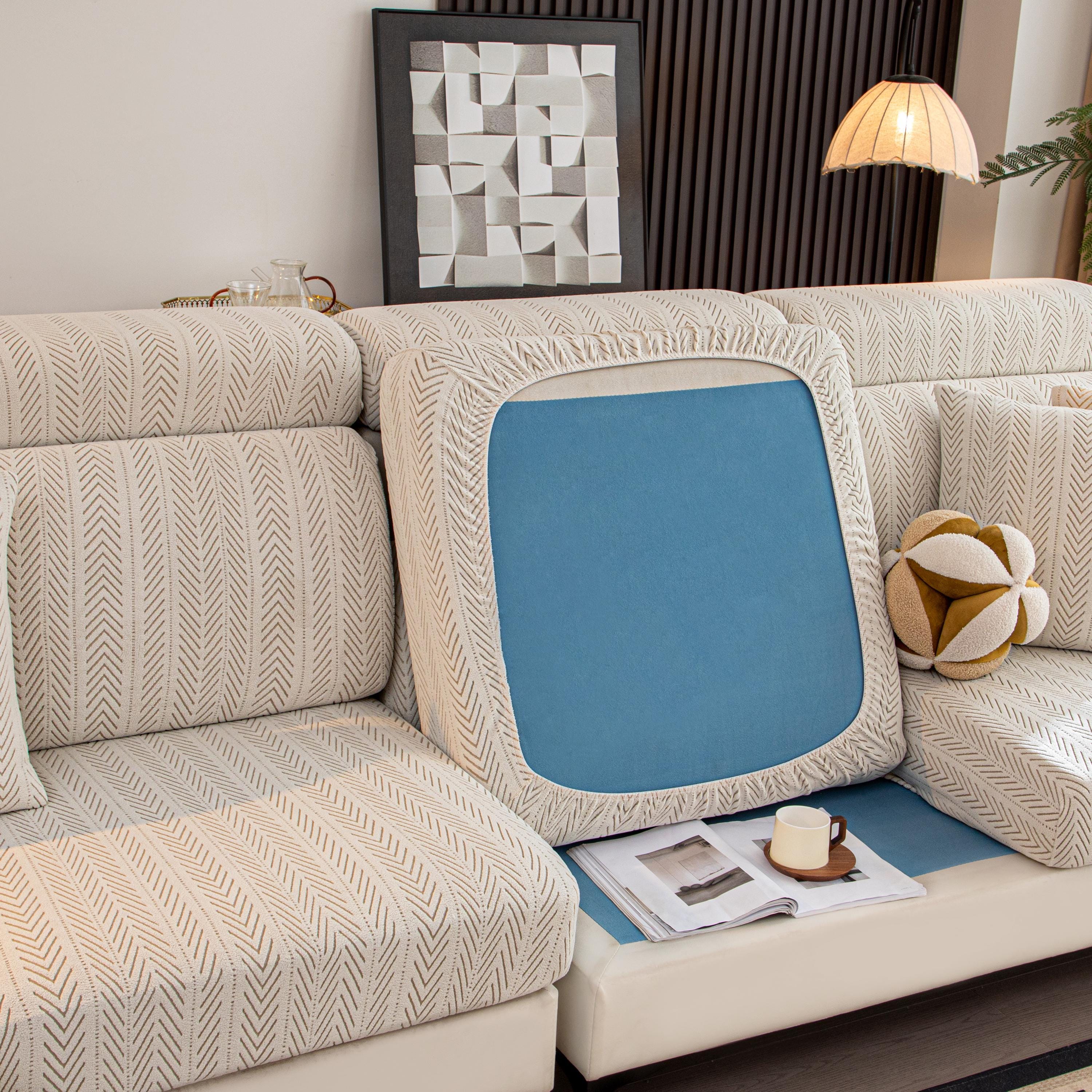 Herringbone Sofa Cushion Cover, L-Shaped Sectional Slipcover, Modern Textured Furniture Protector