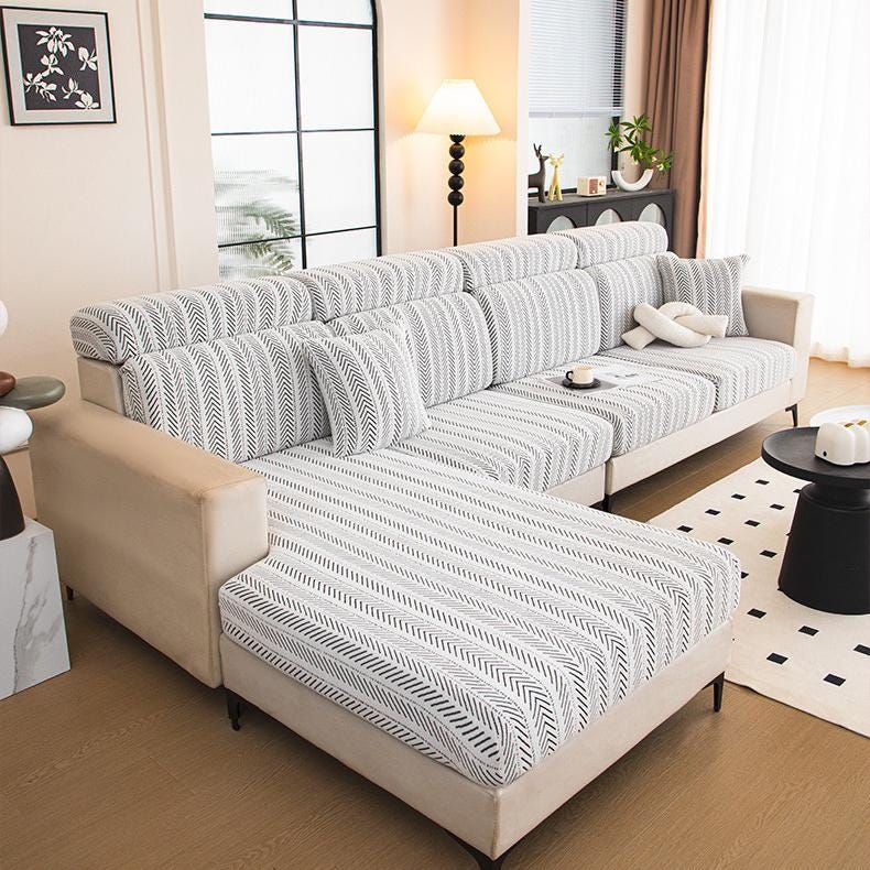Herringbone Sofa Cushion Cover, L-Shaped Sectional Slipcover, Modern Textured Furniture Protector