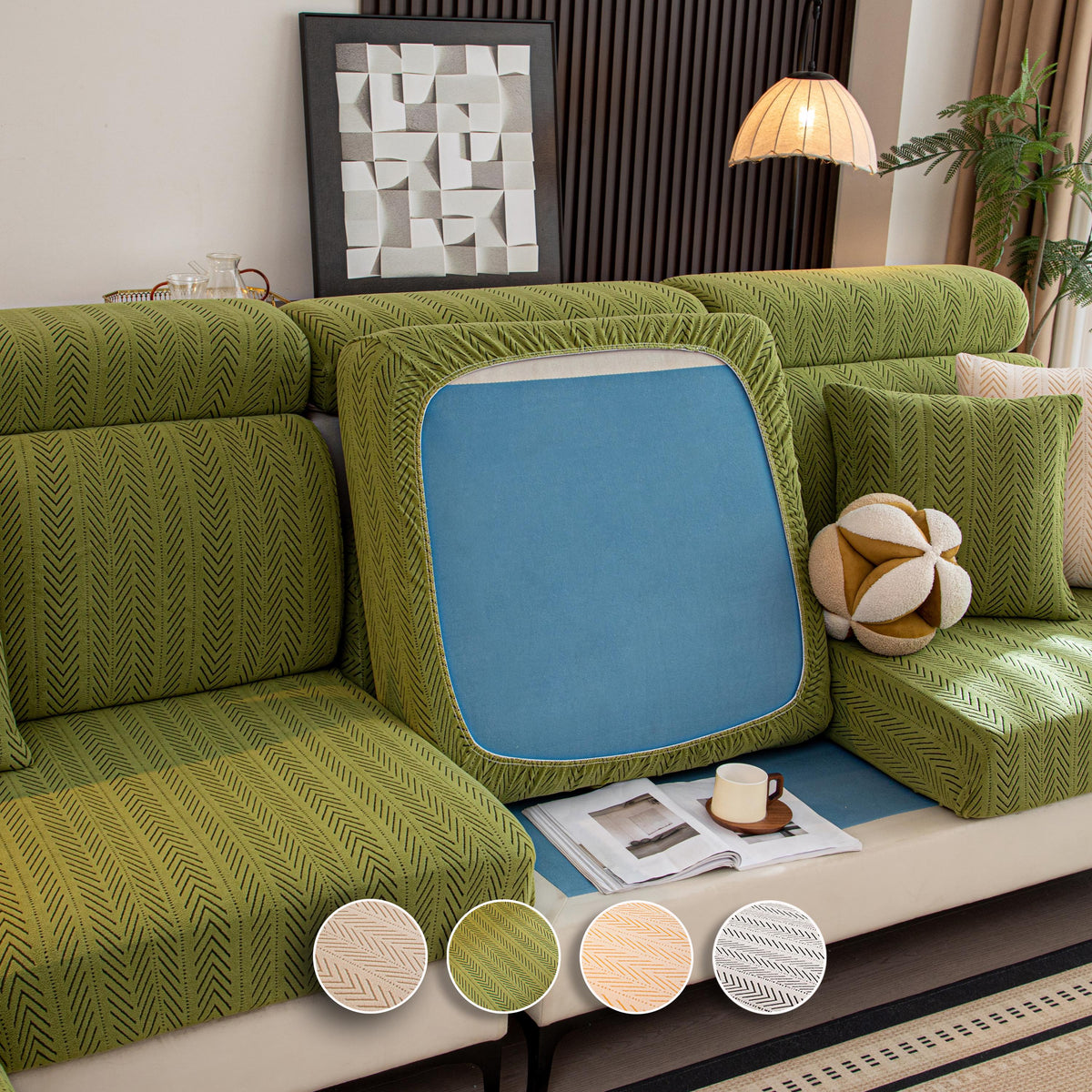 Herringbone Sofa Cushion Cover, L-Shaped Sectional Slipcover, Modern Textured Furniture Protector