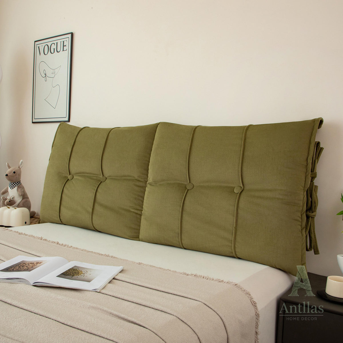 Velvet Headboard Cushion, Upholstered Bed Backrest, Tufted Reading Pillow, Soft Headboard Cover, Room Makeover