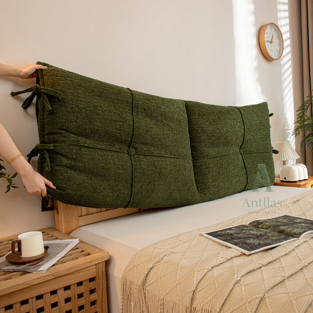 Textured Linen Headboard Cushion, Upholstered Bed Backrest, Tufted Reading Pillow