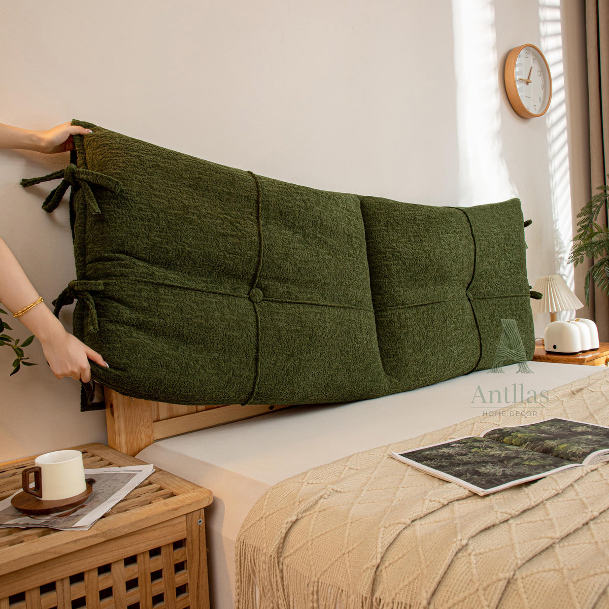 Textured Linen Headboard Cushion, Upholstered Bed Backrest, Tufted Reading Pillow