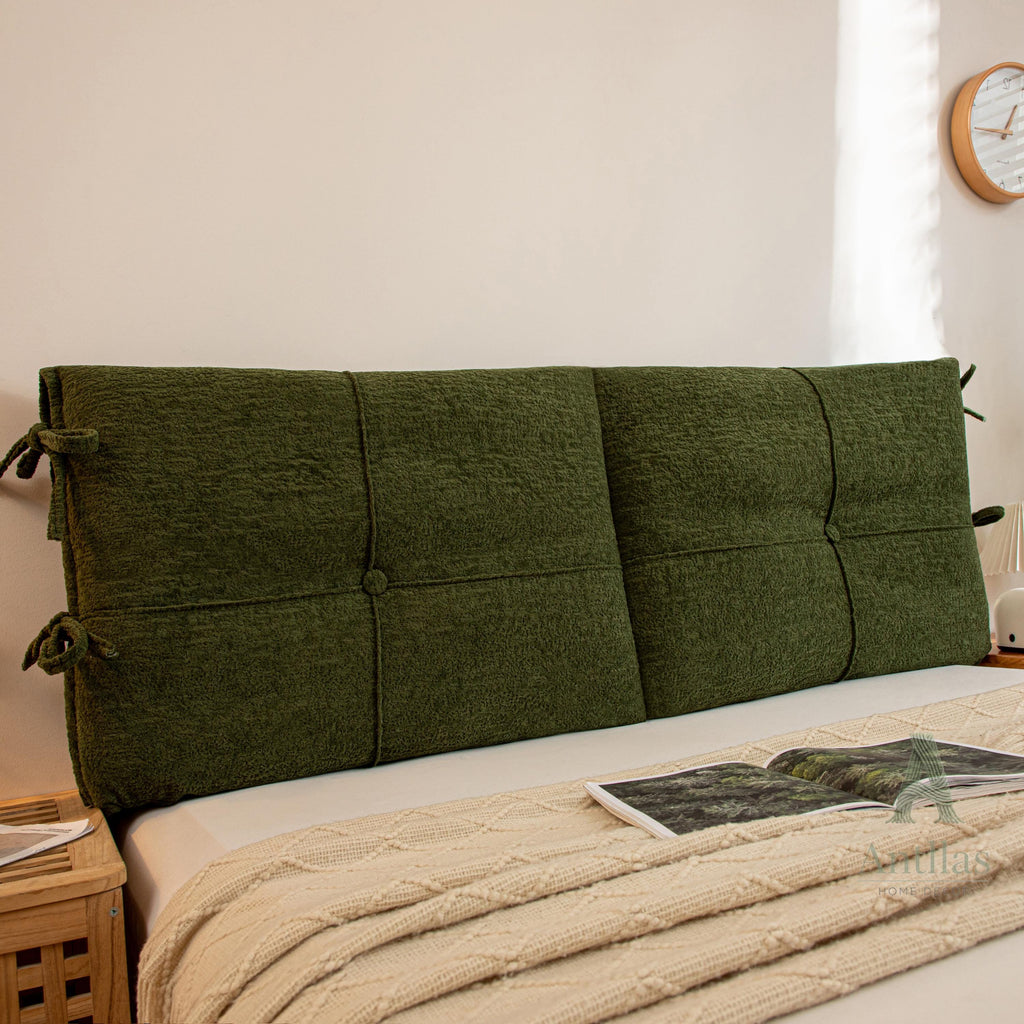 Textured Linen Headboard Cushion, Upholstered Bed Backrest, Tufted Reading Pillow