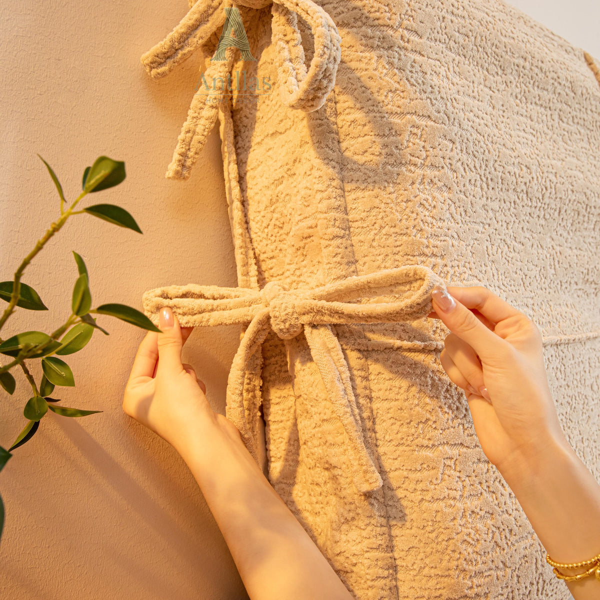 Textured Linen Headboard Cushion, Upholstered Bed Backrest, Tufted Reading Pillow