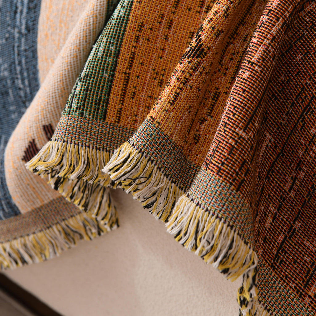 Heavyweight Chenille Sofa Throw, Boho Patchwork Couch Cover, Pet Friendly Furniture Protector