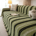 Boho Chenille Sofa Throw Blanket, Tufted Striped Couch Cover, Tassel Furniture Protector