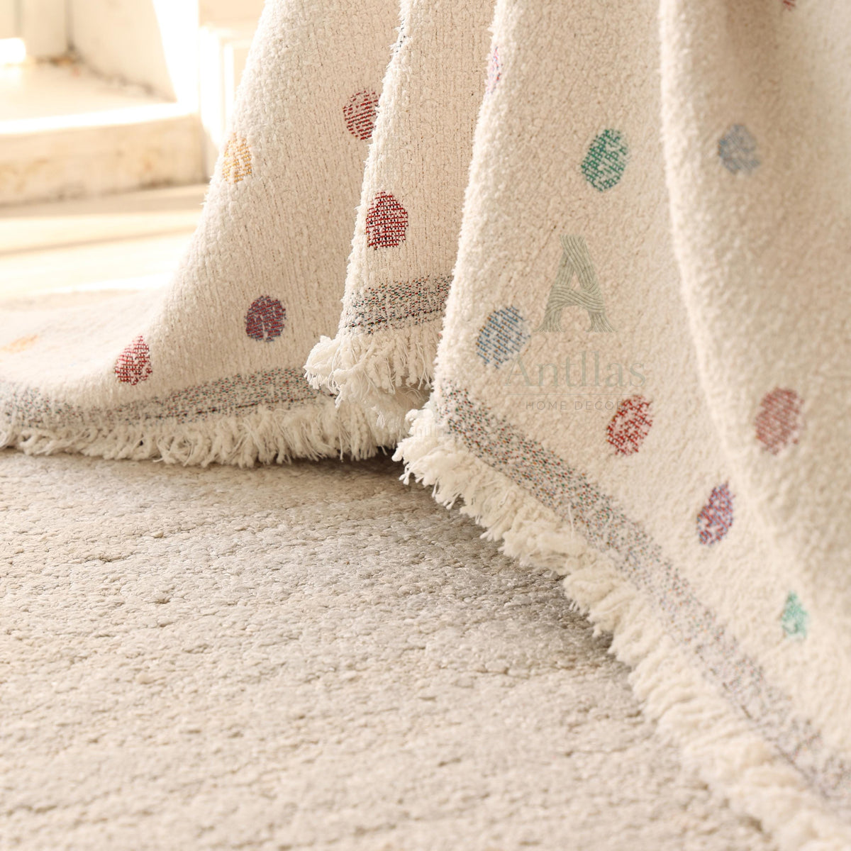 Heavyweight Chenille Sofa Throw, Colorful Polka Dot Couch Cover, Pet Proof Blanket