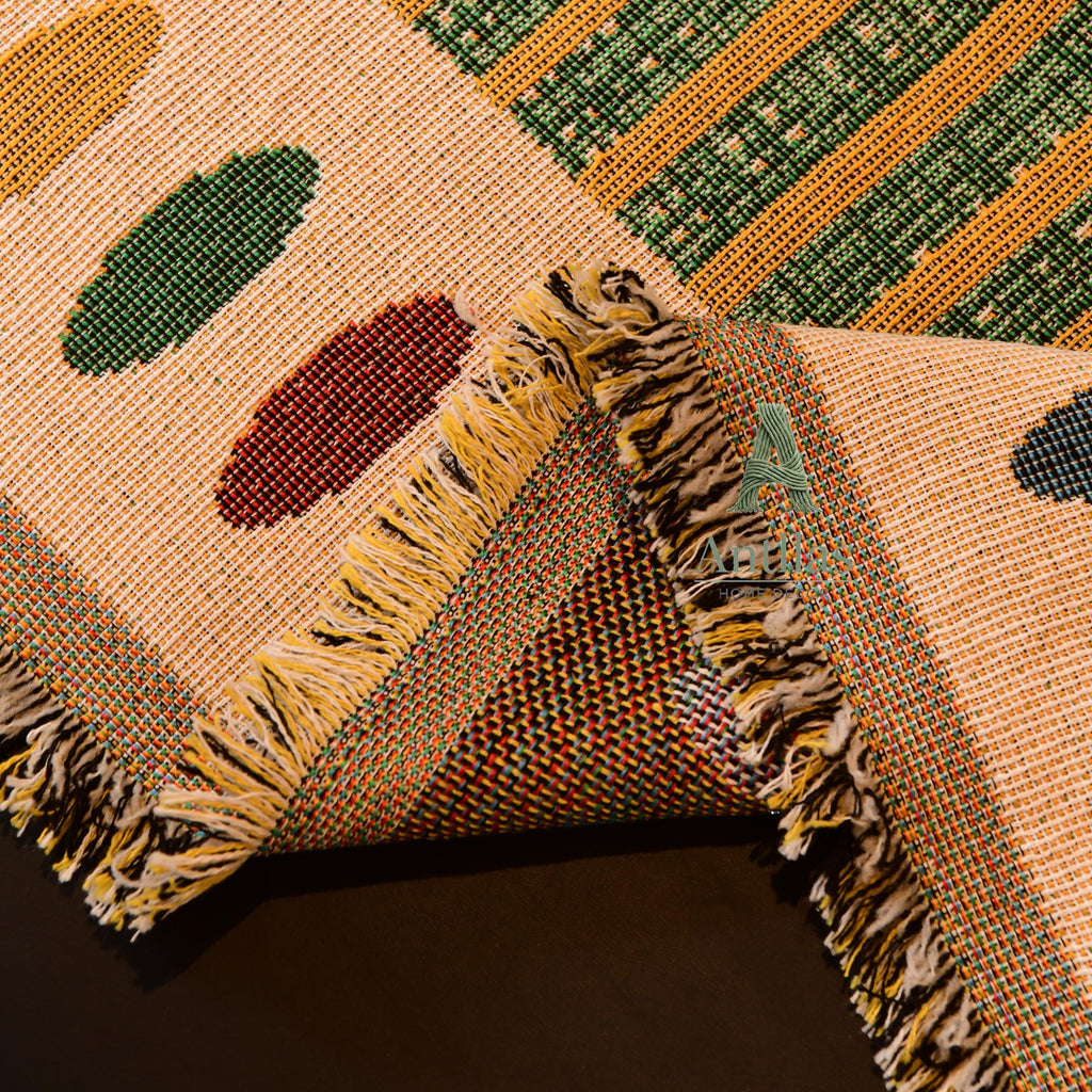 Boho Chenille Sofa Throw, Patchwork Couch Cover, Heavy Blanket, Pet Friendly, Anti Pilling Drape