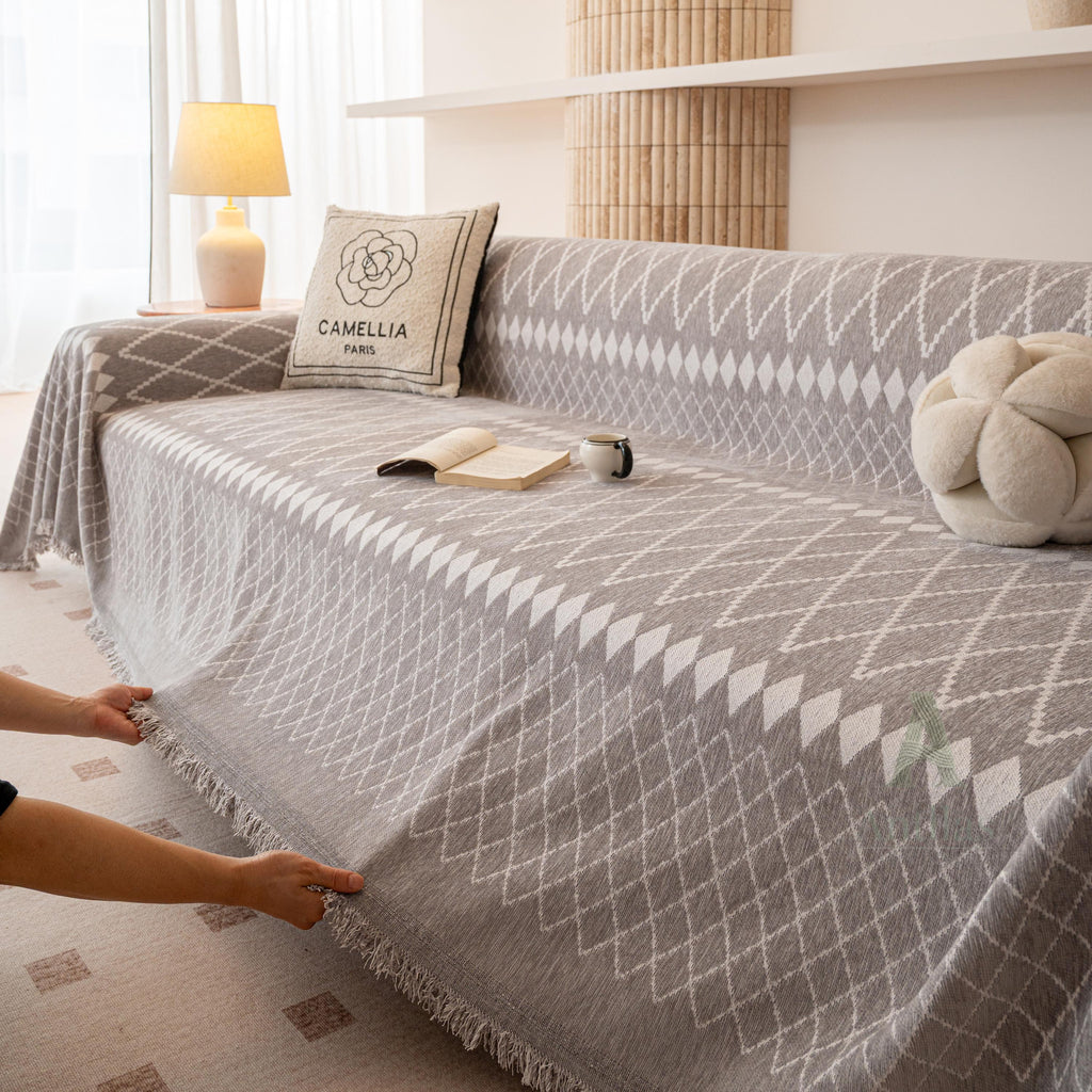 Geometric Argyle Chenille Throw, Diamond Pattern Couch Cover, Room Makeover
