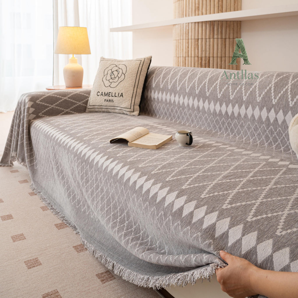 Geometric Argyle Chenille Throw, Diamond Pattern Couch Cover, Room Makeover