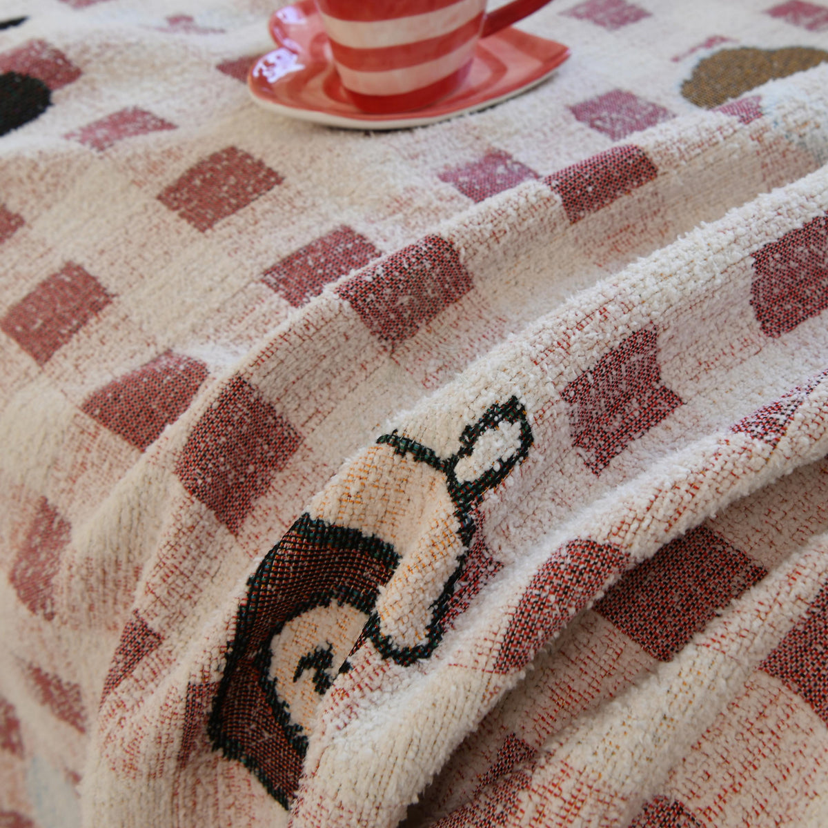 Pink Checkered Chenille Sofa Throw, Cozy Plush Couch Cover, Vibrant Home Decor Blanket