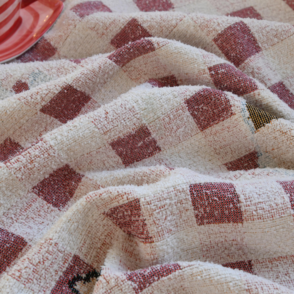 Pink Checkered Chenille Sofa Throw, Cozy Plush Couch Cover, Vibrant Home Decor Blanket