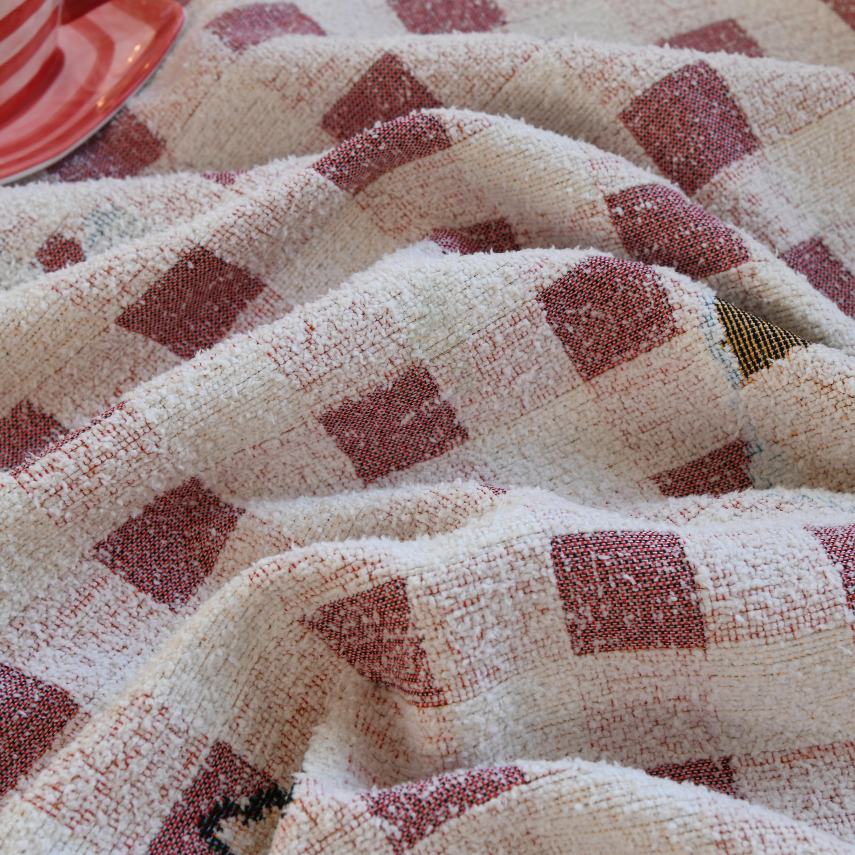 Pink Checkered Chenille Sofa Throw, Cozy Plush Couch Cover, Vibrant Home Decor Blanket