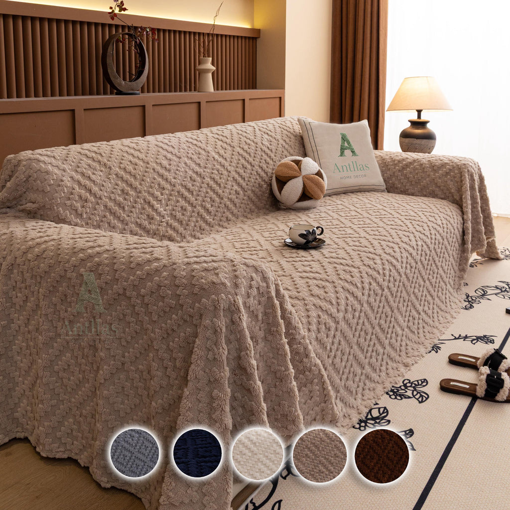 Plush Fleece Sofa Throw, Heavyweight Teddy Blanket, Zero Shedding Couch Cover