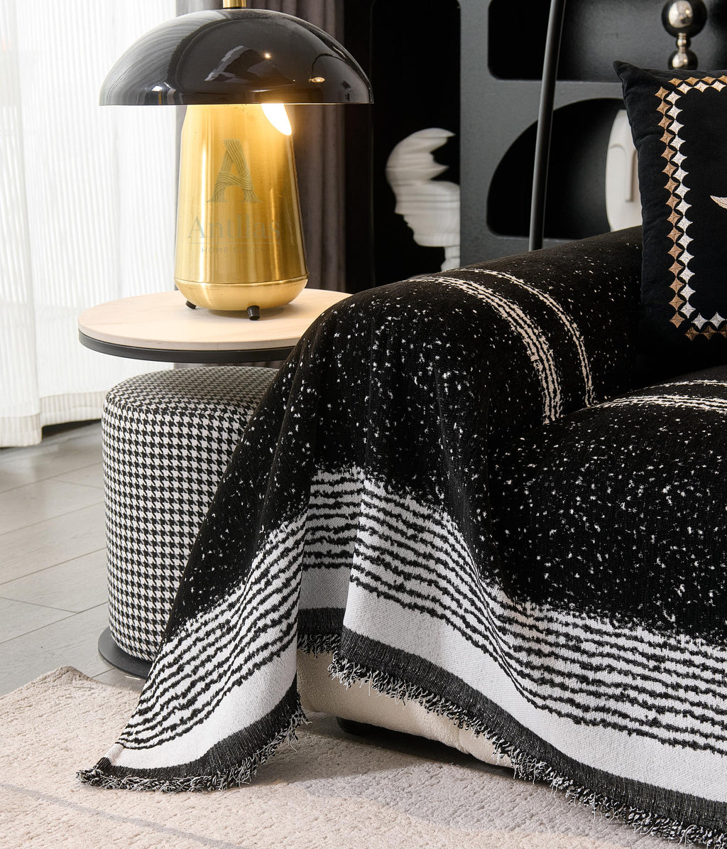 Black White Chenille Sofa Throw, Starry Night Couch Cover, Heavyweight Anti-Pilling Drape
