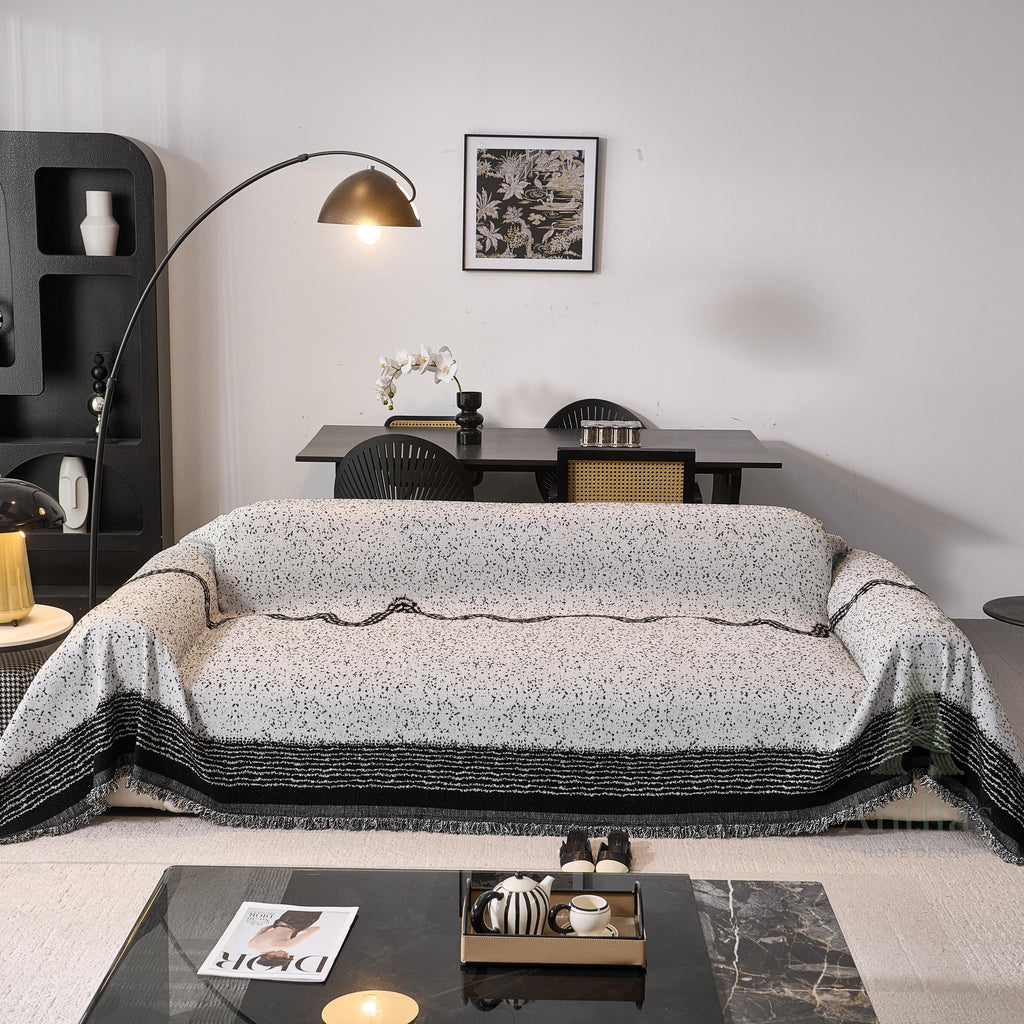 Reversible Chenille Sofa Throw, Abstract Line Woven Blanket, Anti-Pilling Furniture Protector