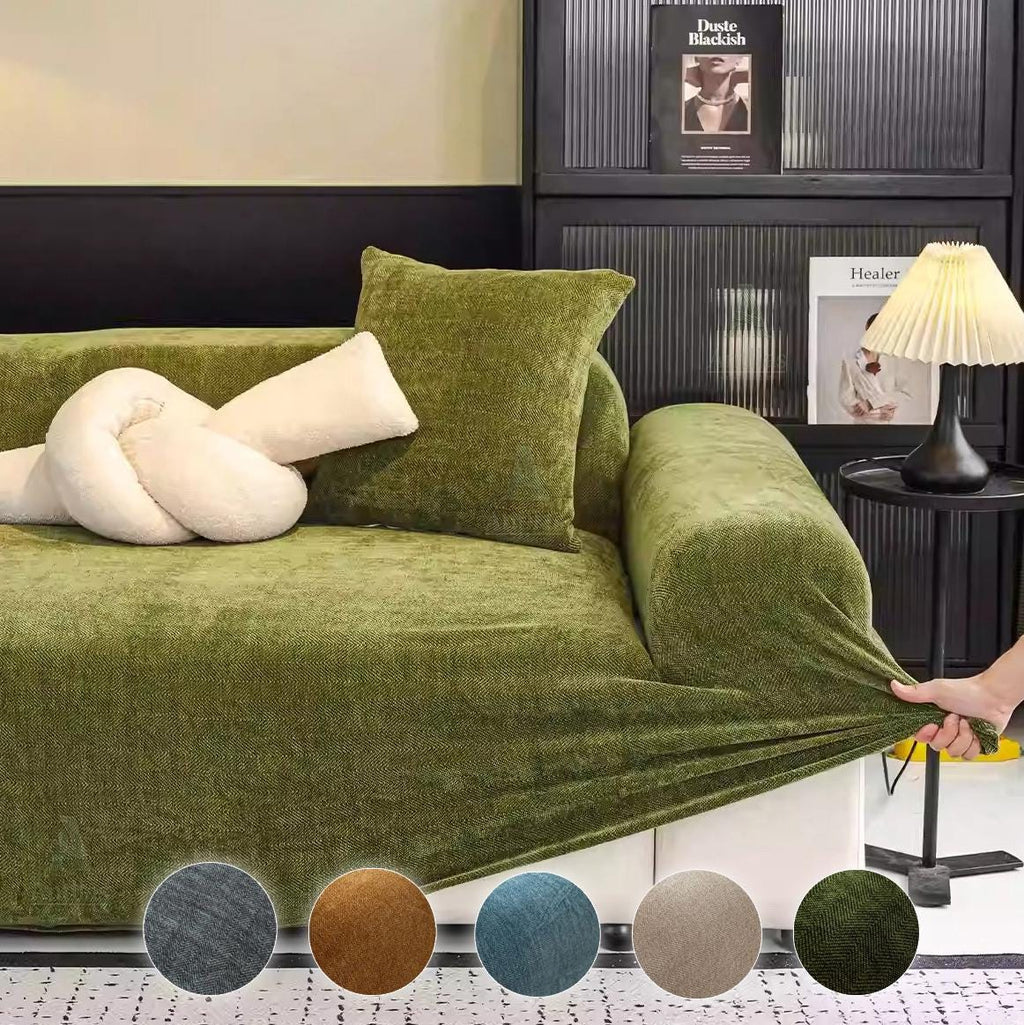 Stretch Chenille Sofa Cover, Full Cover Couch Slipcover, Pet Friendly Elastic Furniture Protector