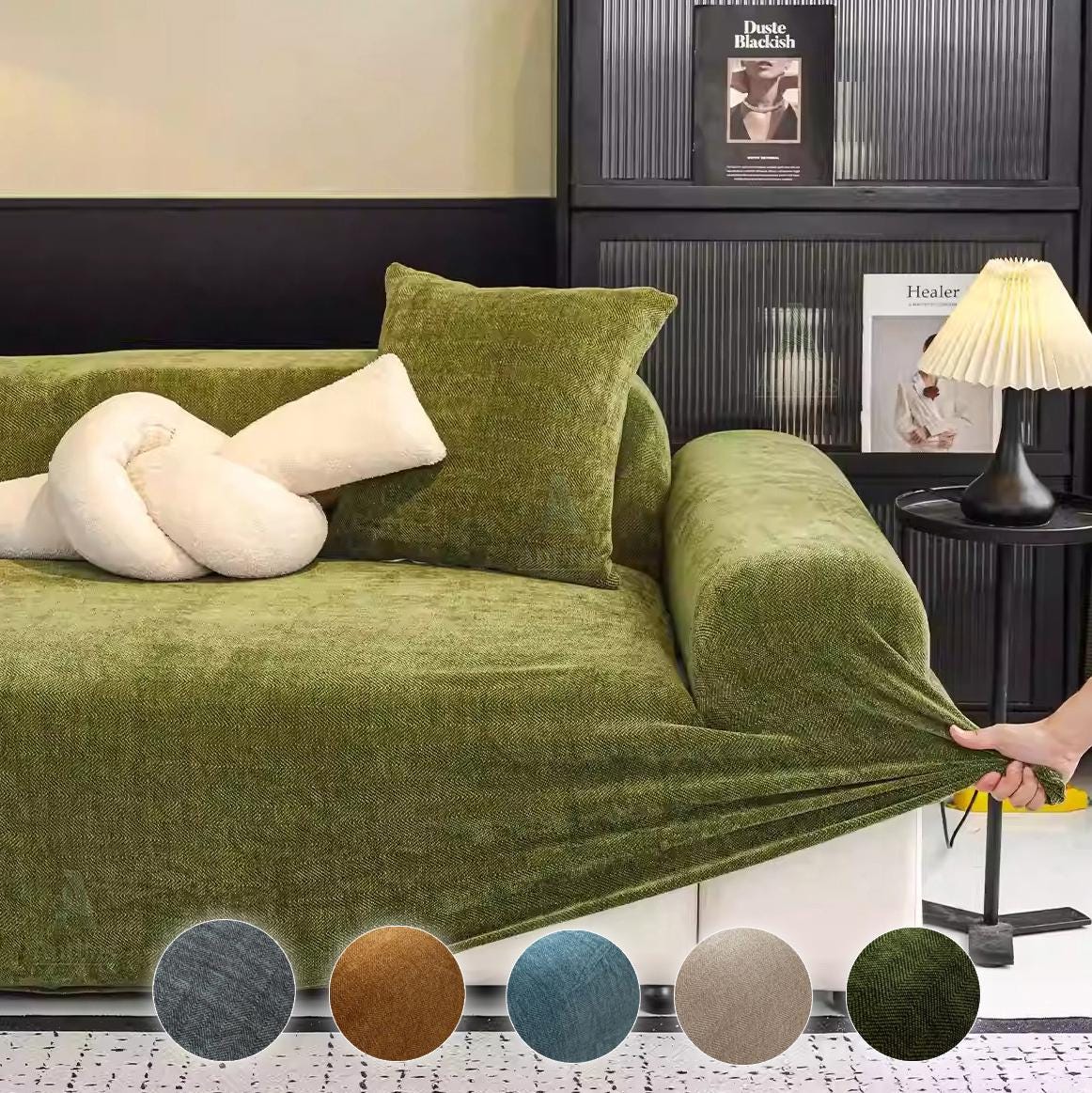 Stretch Chenille Sofa Cover, Full Cover Couch Slipcover, Pet Friendly Elastic Furniture Protector