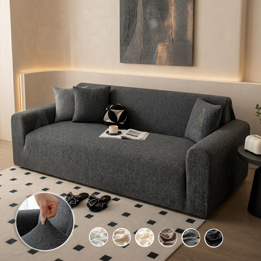 Knitted Cotton Sofa Cover, Ultra Stretch L-Shape Jersey Slipcover, Furniture Protector
