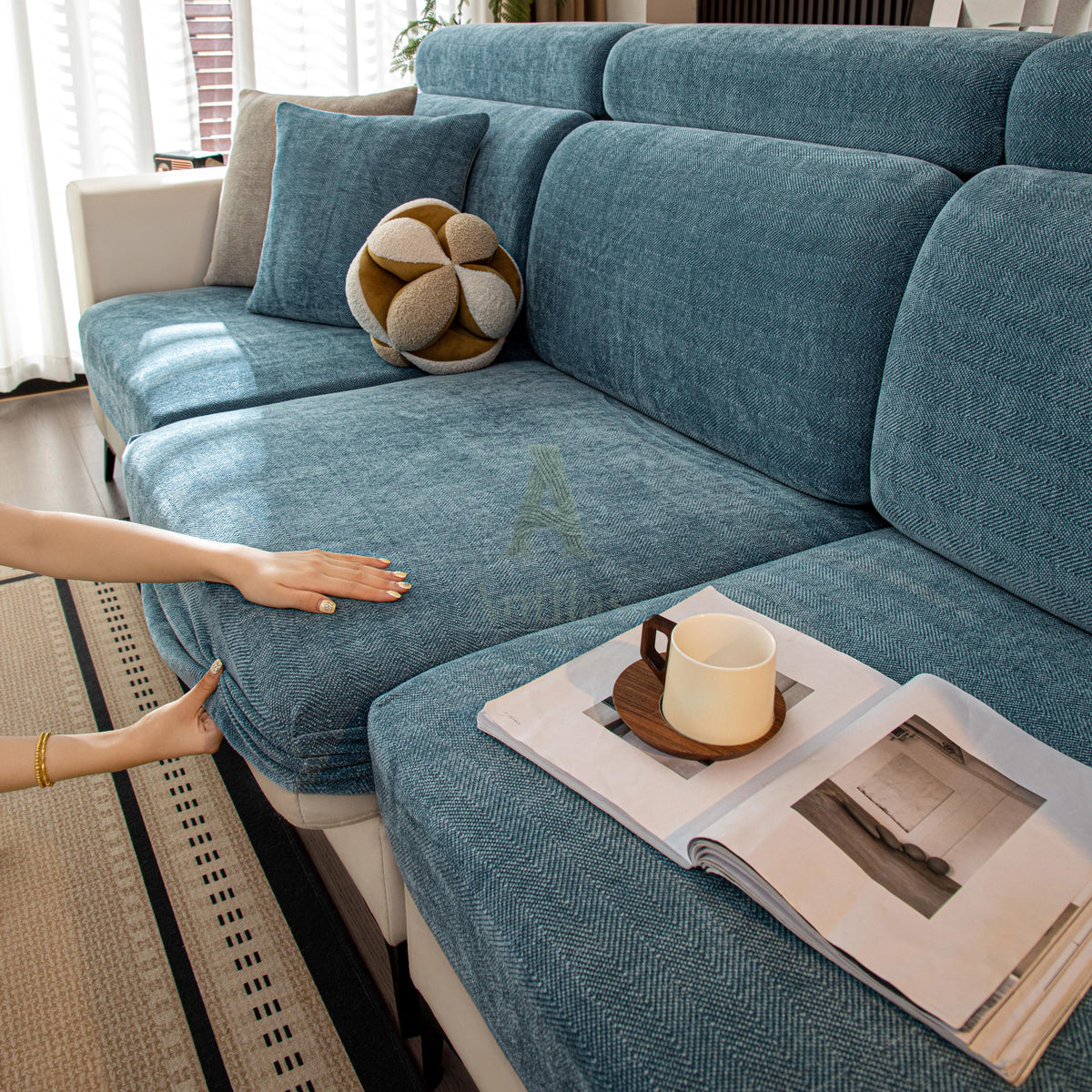 Elastic Chenille Sofa Cushion Cover, Fitted Sheet Fit, Pet Proof Protector