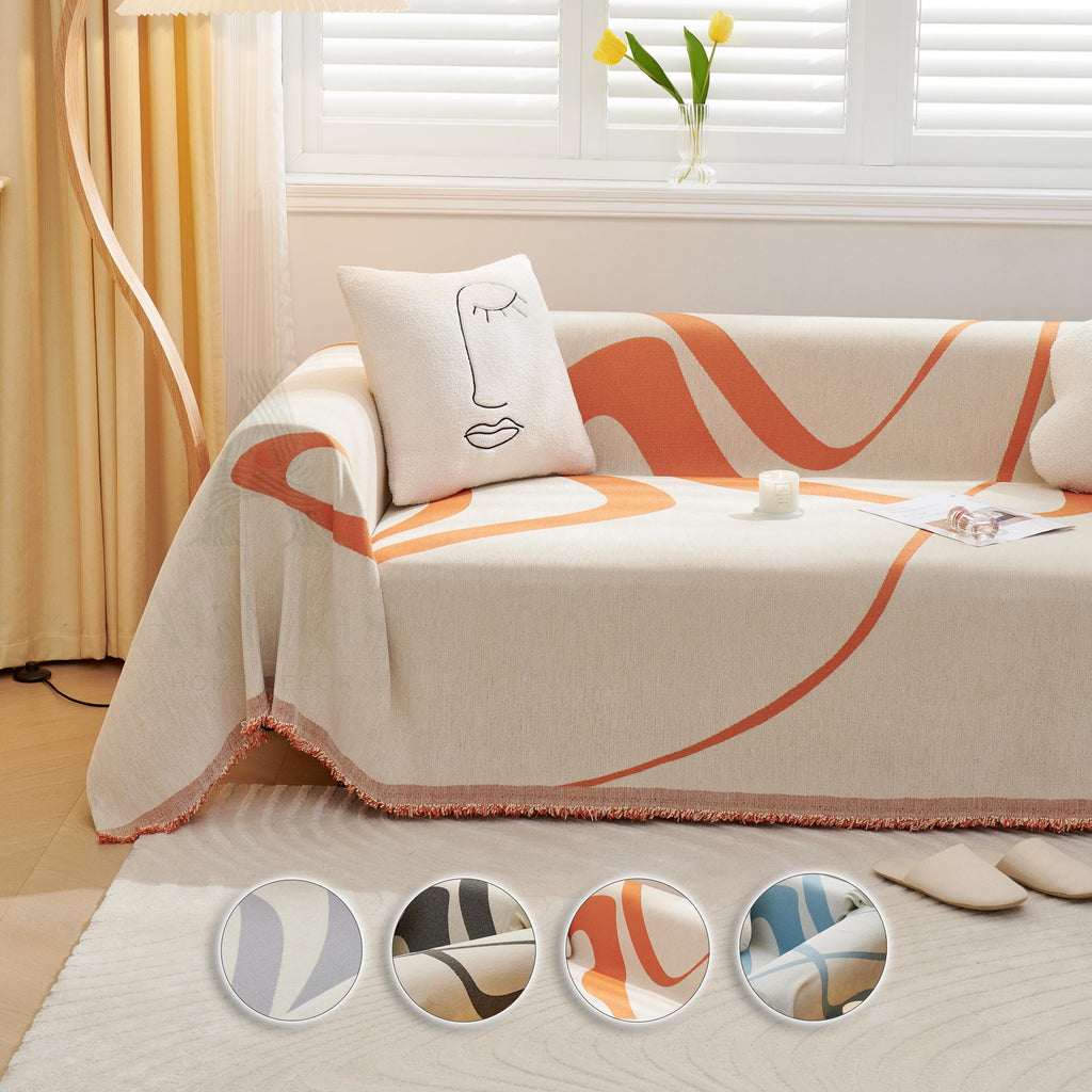 Modern Abstract Line Sofa Cover, Chenille Throw Blanket, High-Fashion Art Couch Slipcover, Geometric Furniture Protector