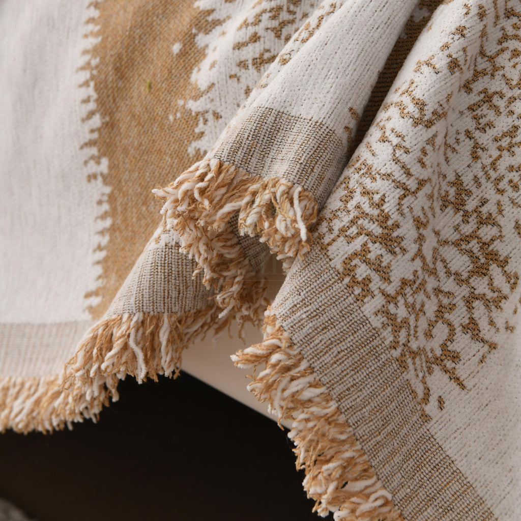 Heavyweight Chenille Sofa Throw Blanket, Striped Couch Protector, Pet Friendly Tassel Drape
