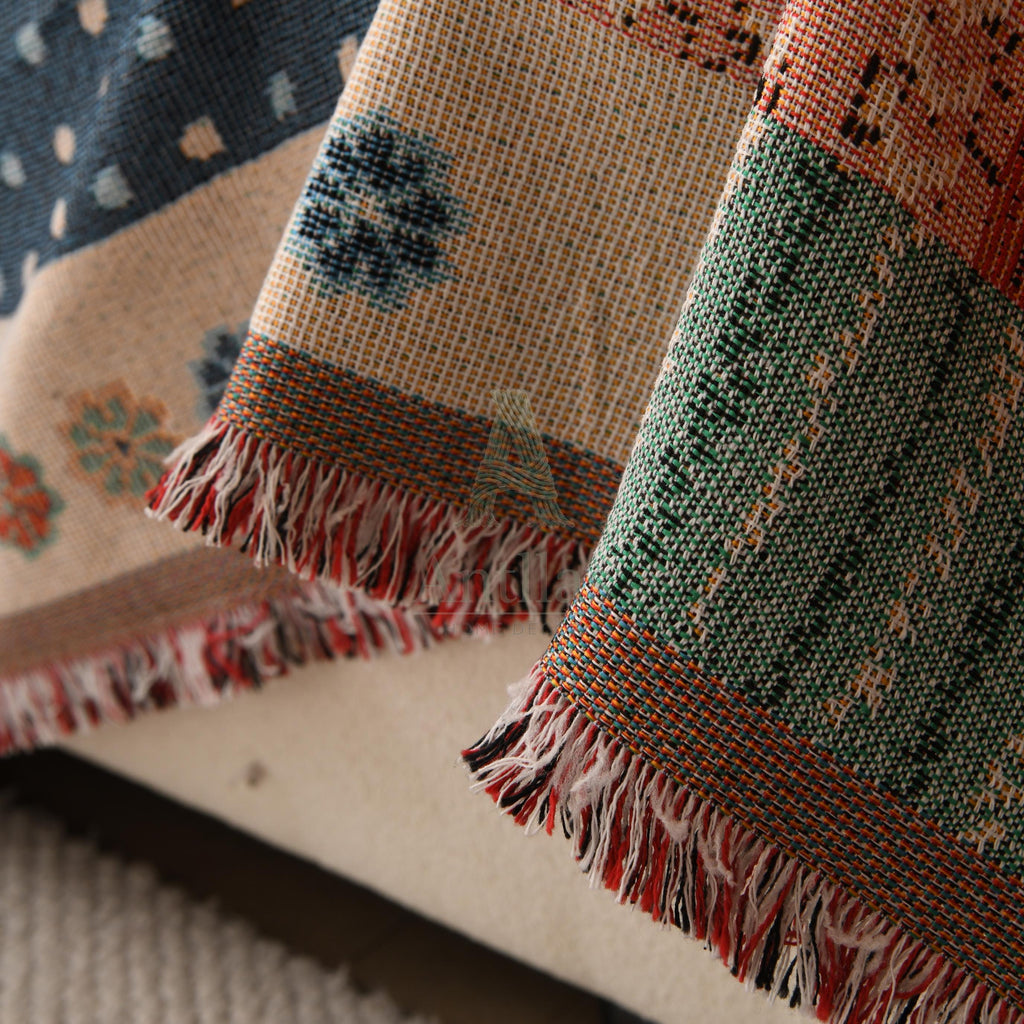 Boho Aztec Chenille Throw, Geometric Patchwork Couch Blanket, Heavyweight Pet Proof Furniture Protector