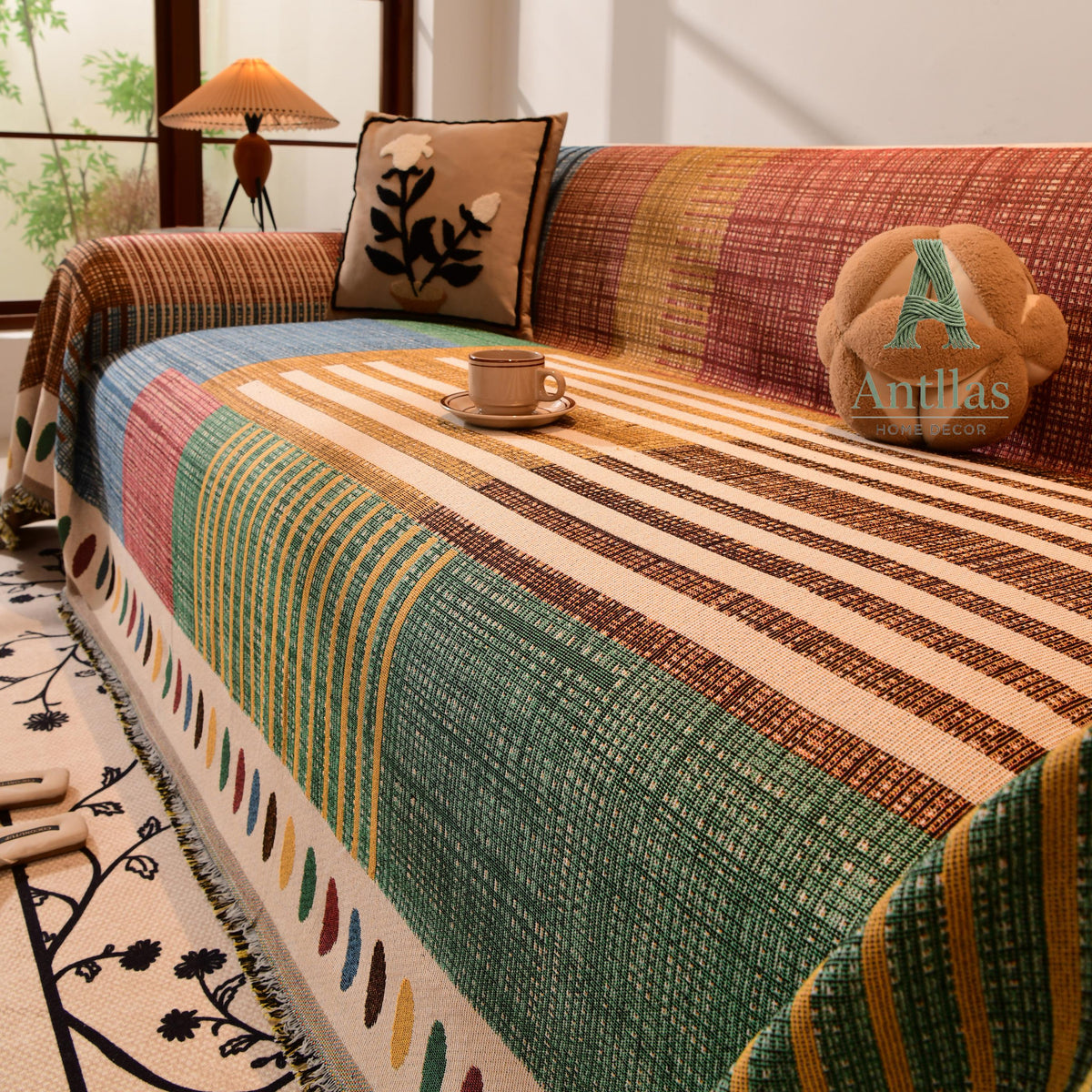 Boho Chenille Sofa Throw, Patchwork Couch Cover, Heavy Blanket, Pet Friendly, Anti Pilling Drape