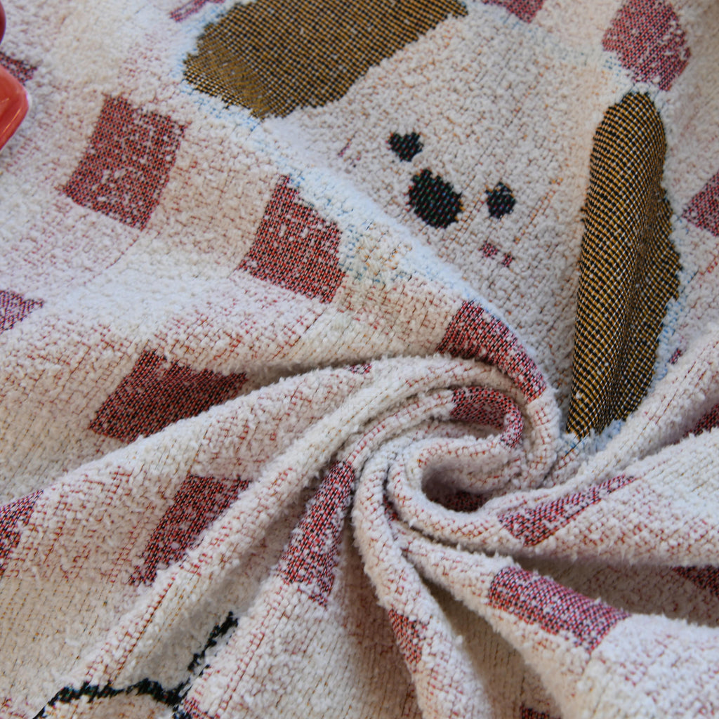 Pink Checkered Chenille Sofa Throw, Cozy Plush Couch Cover, Vibrant Home Decor Blanket