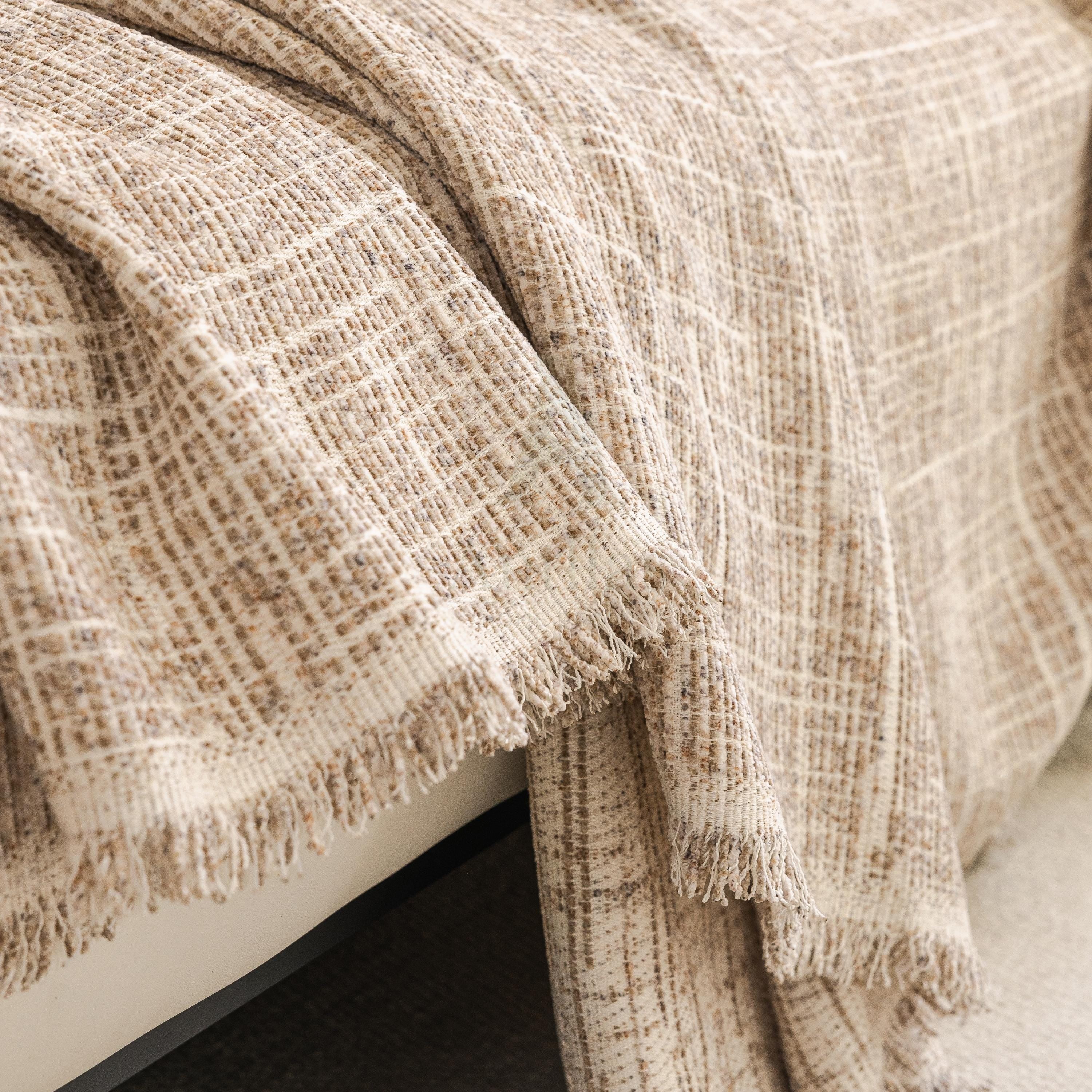 Abstract Line Art Chenille Sofa Throw, Cozy Woven Couch Cover, Romantic Gift