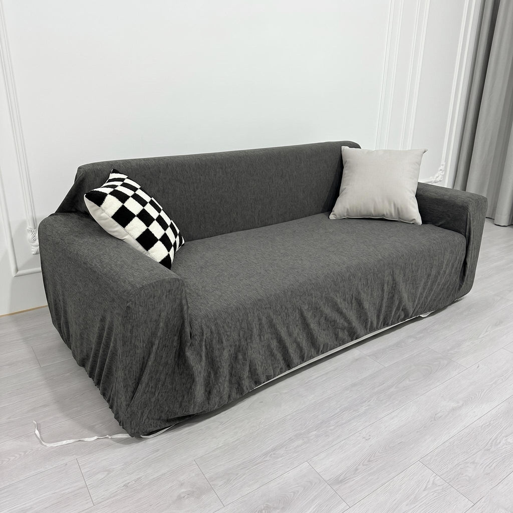 Knitted Cotton Sofa Cover, Ultra Stretch L-Shape Jersey Slipcover, Furniture Protector