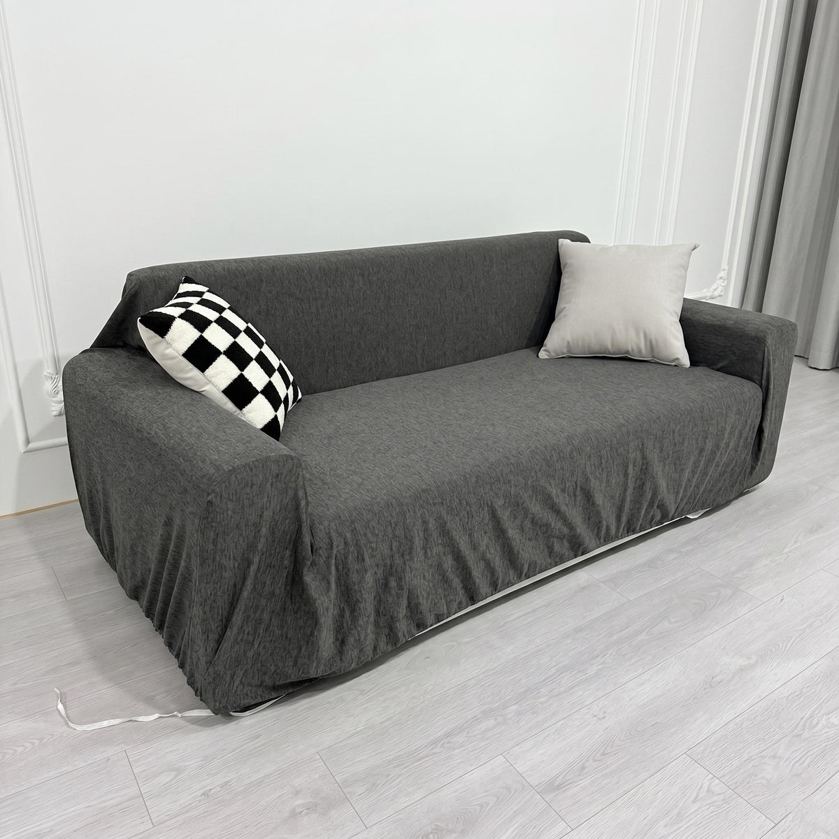 Knitted Cotton Sofa Cover, Ultra Stretch L-Shape Jersey Slipcover, Furniture Protector