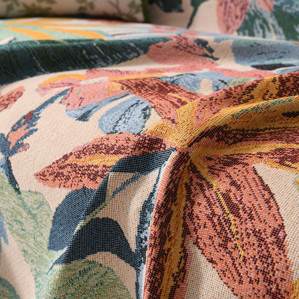 Colorful Hawaiian Monstera Sofa Cover, Tropical Woven Throw Blanket, Fringe Couch Slipcover, Vibrant Leaf Drape