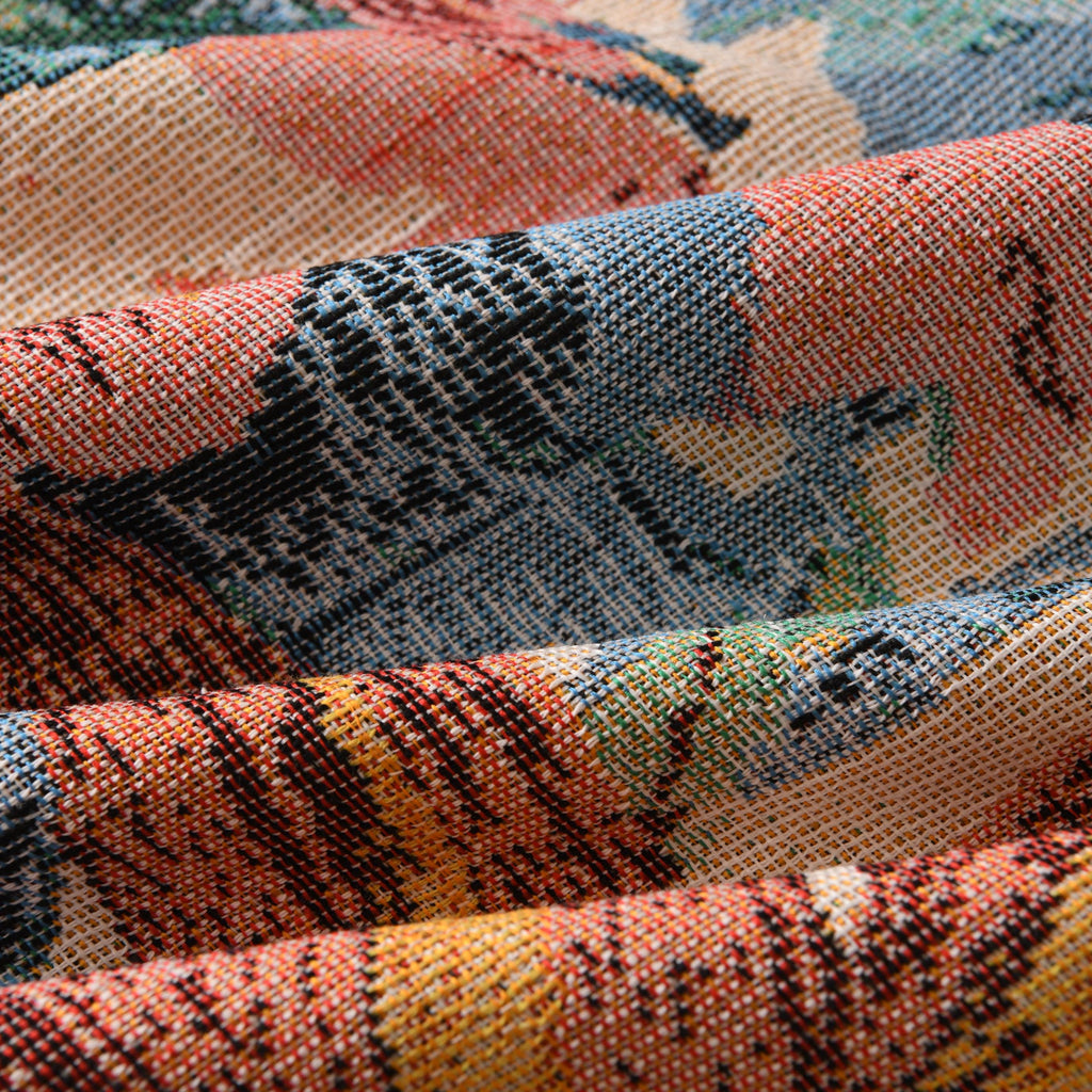 Colorful Hawaiian Monstera Sofa Cover, Tropical Woven Throw Blanket, Fringe Couch Slipcover, Vibrant Leaf Drape