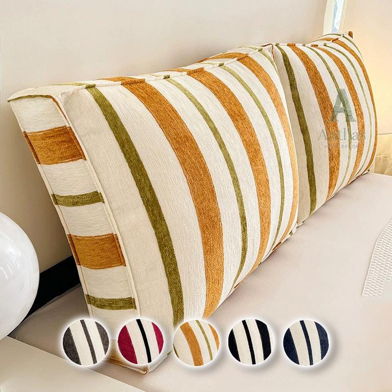 Modern Striped Large Pillow, Chenille Headboard Cushion, Sofa Backrest, Thick Lumbar Support