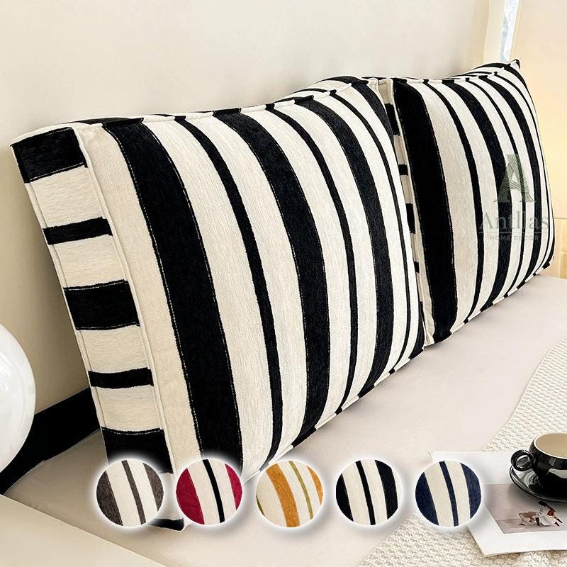 Modern Striped Large Pillow, Chenille Headboard Cushion, Sofa Backrest, Thick Lumbar Support