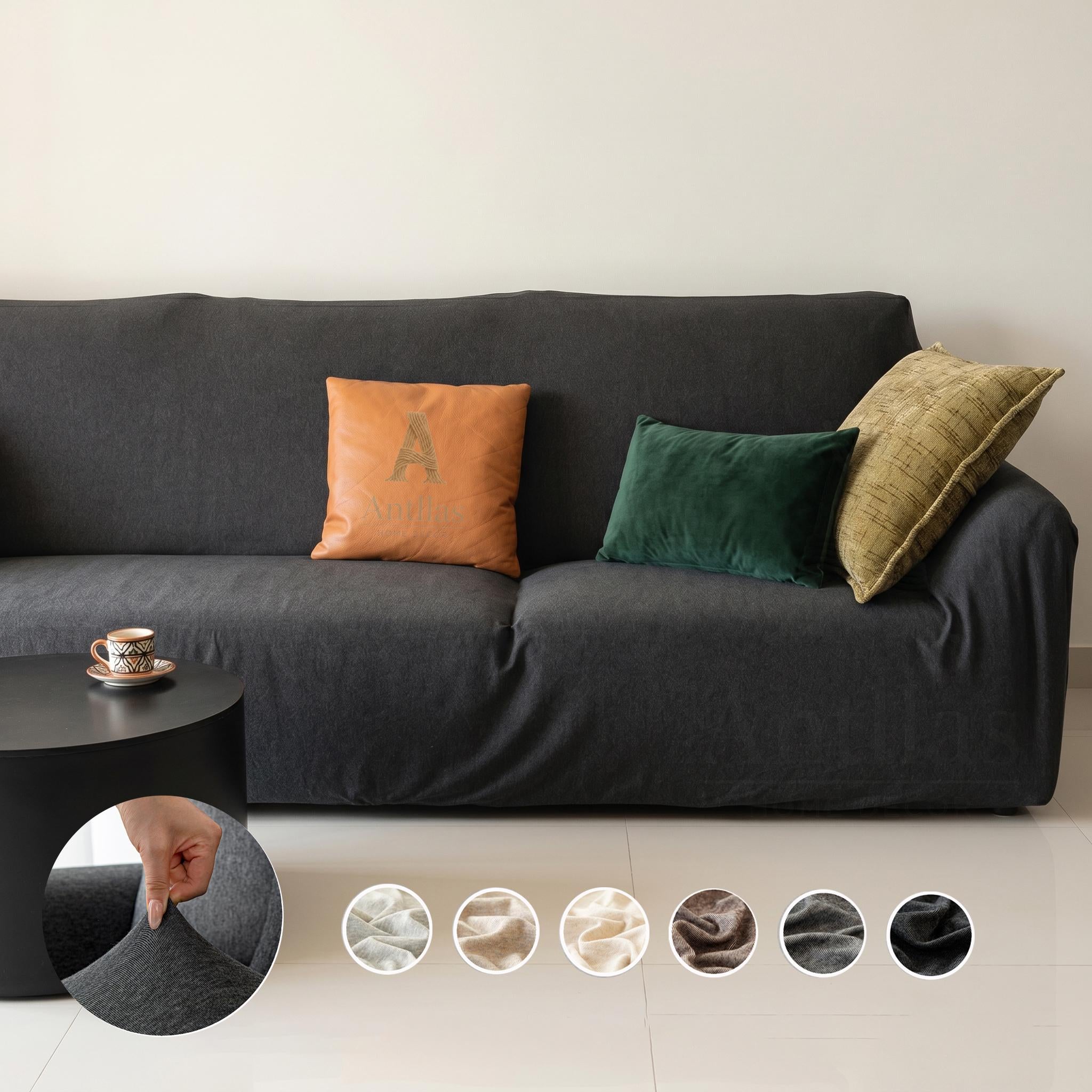 Knitted Cotton Sofa Cover, Ultra Stretch L-Shape Jersey Slipcover, Furniture Protector