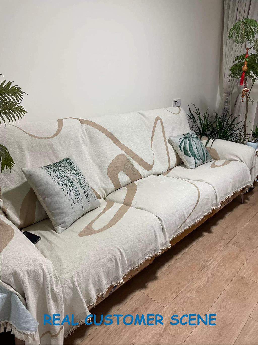 Modern Abstract Line Sofa Cover, Chenille Throw Blanket, High-Fashion Art Couch Slipcover, Geometric Furniture Protector