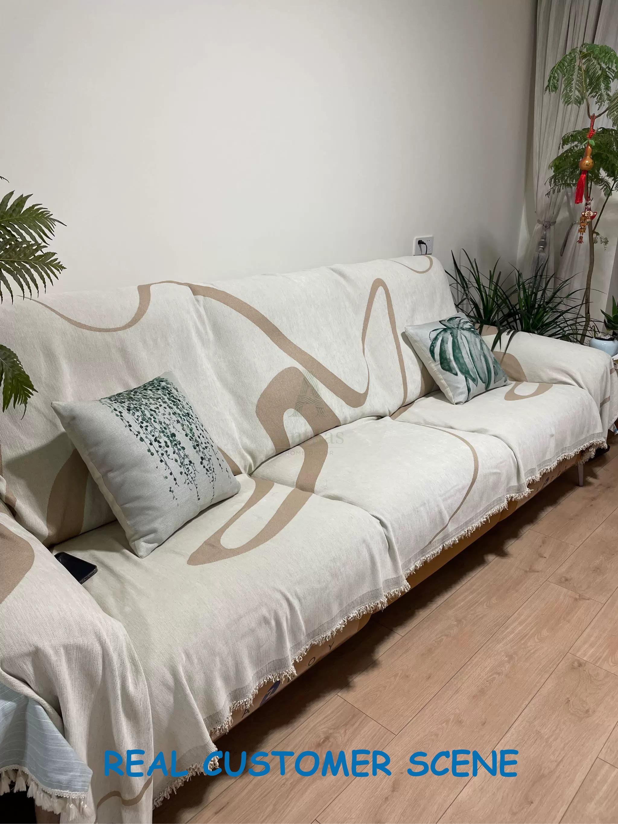 Modern Abstract Line Sofa Cover, Chenille Throw Blanket, High-Fashion Art Couch Slipcover, Geometric Furniture Protector