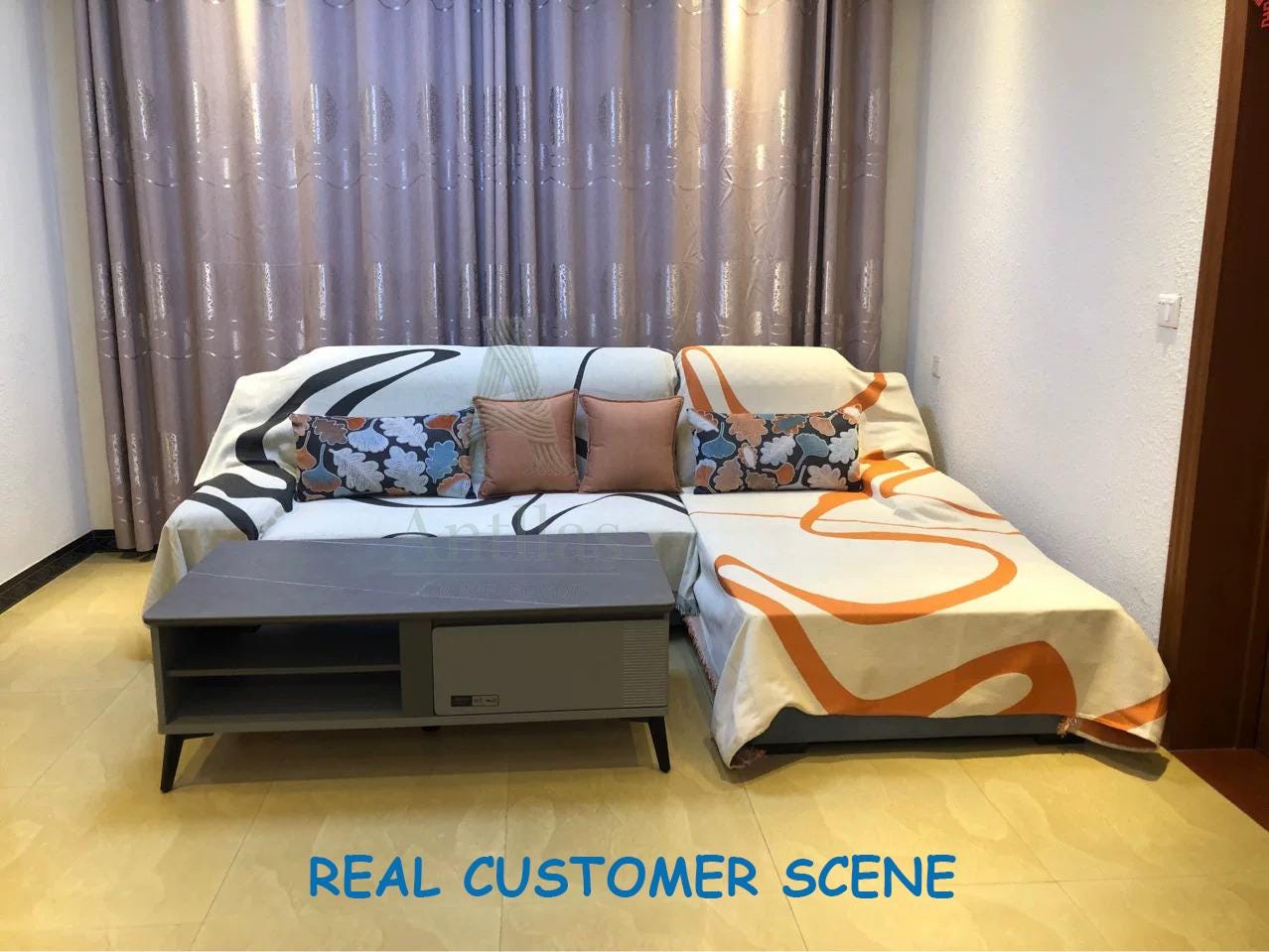 Modern Abstract Line Sofa Cover, Chenille Throw Blanket, High-Fashion Art Couch Slipcover, Geometric Furniture Protector