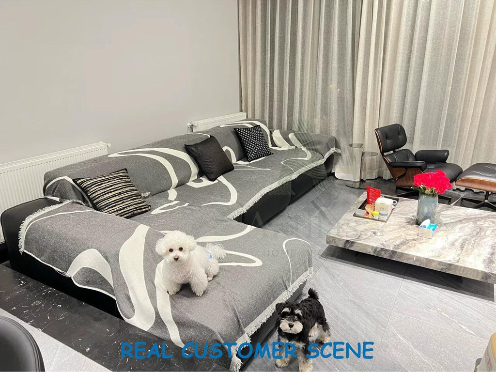Modern Abstract Line Sofa Cover, Chenille Throw Blanket, High-Fashion Art Couch Slipcover, Geometric Furniture Protector