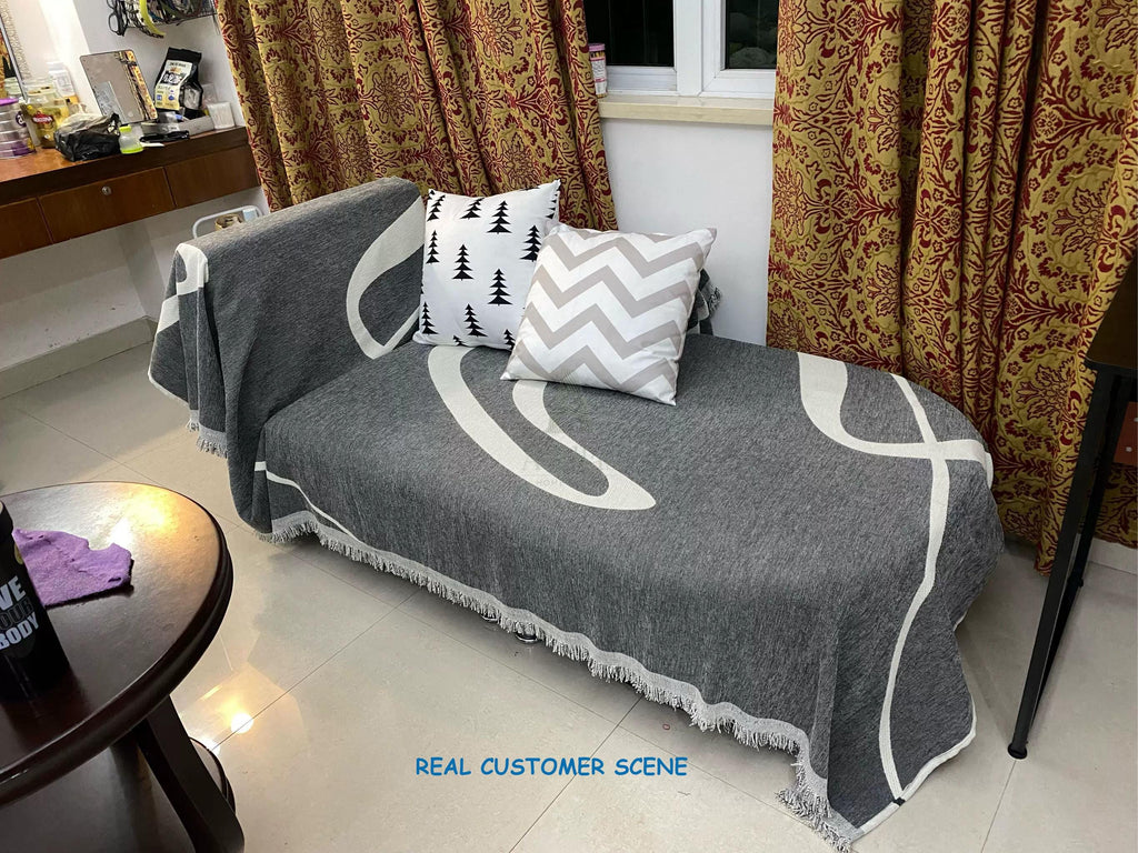 Modern Abstract Line Sofa Cover, Chenille Throw Blanket, High-Fashion Art Couch Slipcover, Geometric Furniture Protector