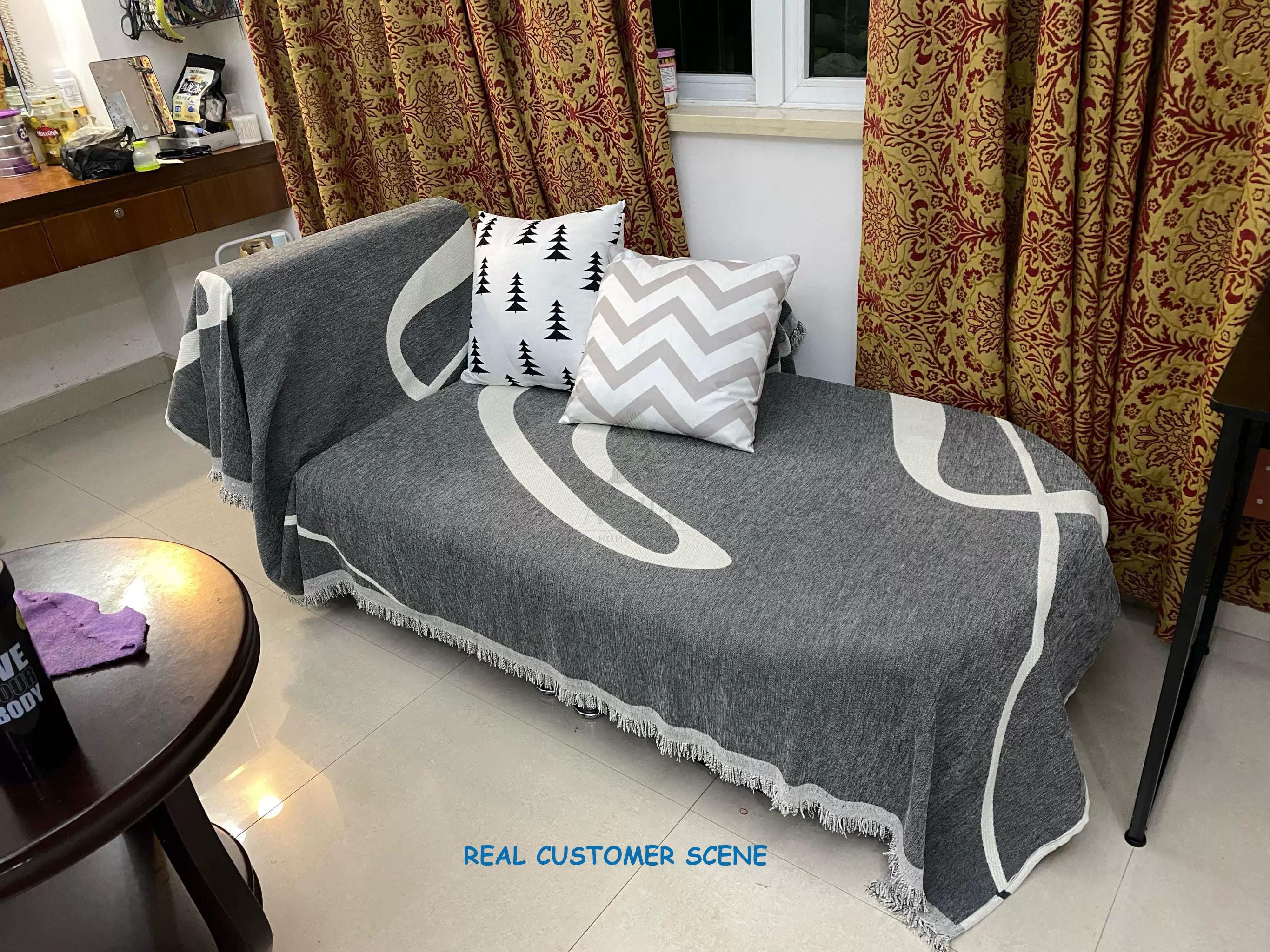 Modern Abstract Line Sofa Cover, Chenille Throw Blanket, High-Fashion Art Couch Slipcover, Geometric Furniture Protector